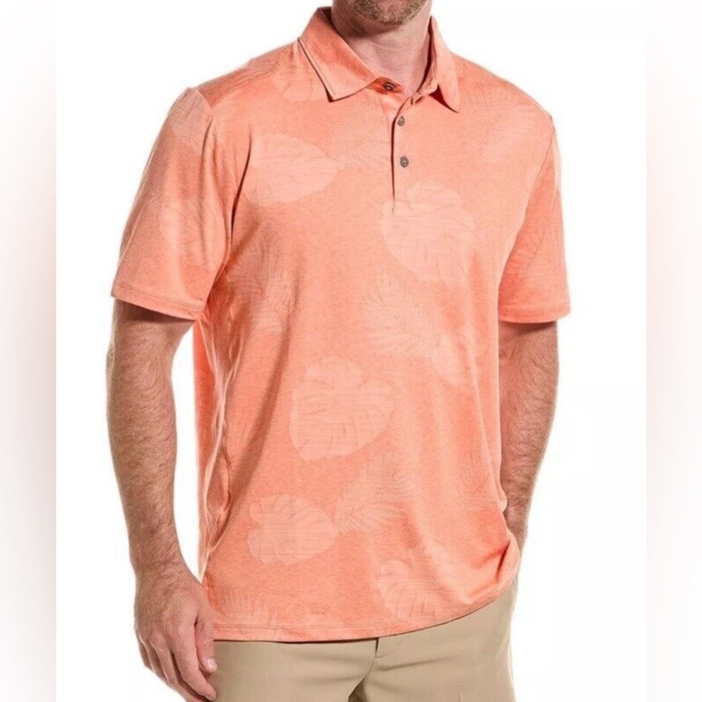 Tommy Bahama Delray Frond Tropical Island Life Polo Shirt‎ Peach Men’s Large EUC